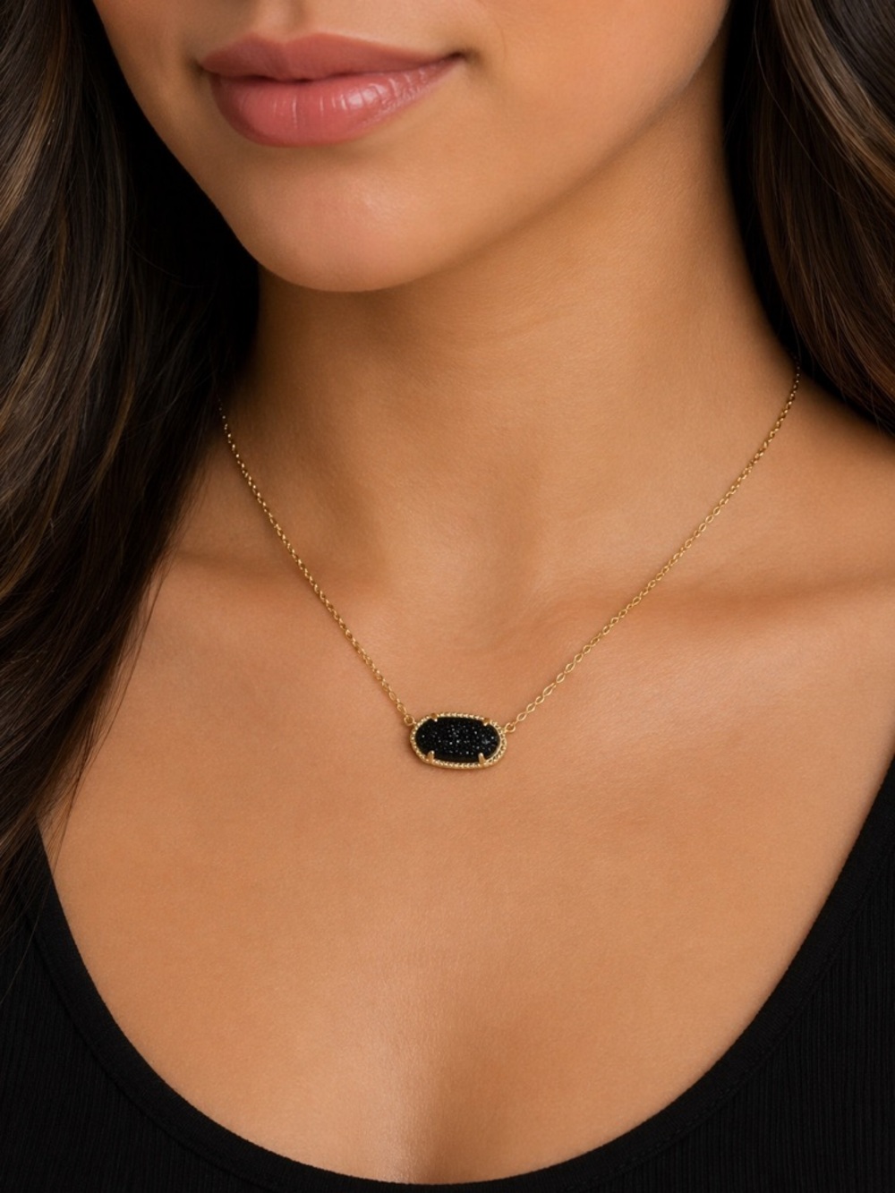 Kendra Scott black and gold Drusy necklace